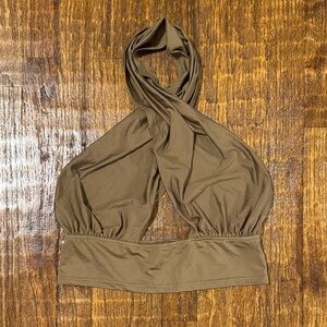 Olive Brown Halter Wrap Top Y2K Boho Hippie Edgy Festival